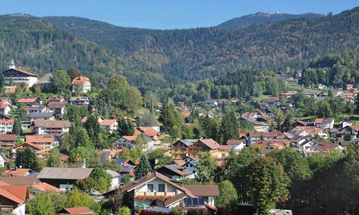 Überblick über Dorf in der Natur des Bayerwaldes